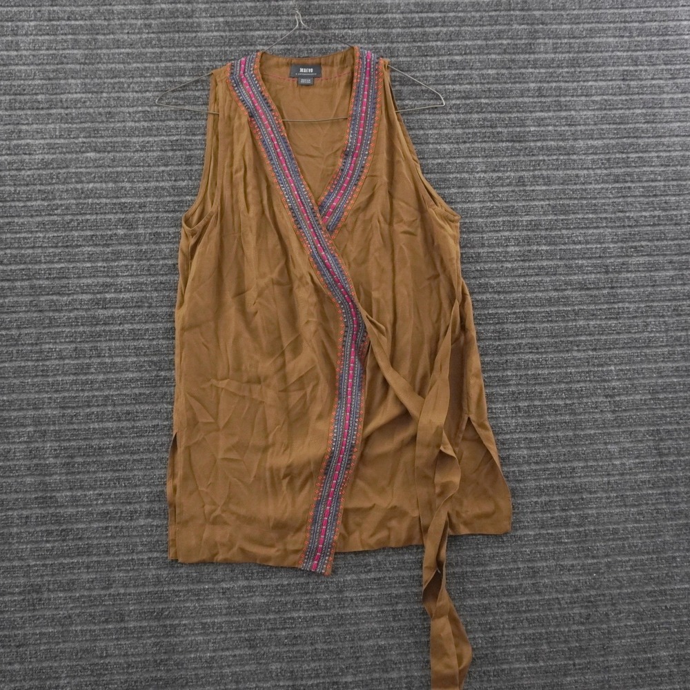 Maeve Anthropologie Wrap Top Womens Medium Brown Embroidered Sleeveless Boho